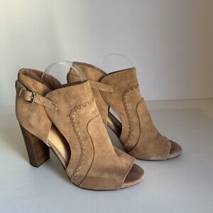 Vince Camuto Peep Toe Booties Western Heels Cutout 8.5M  Buckle Sandals